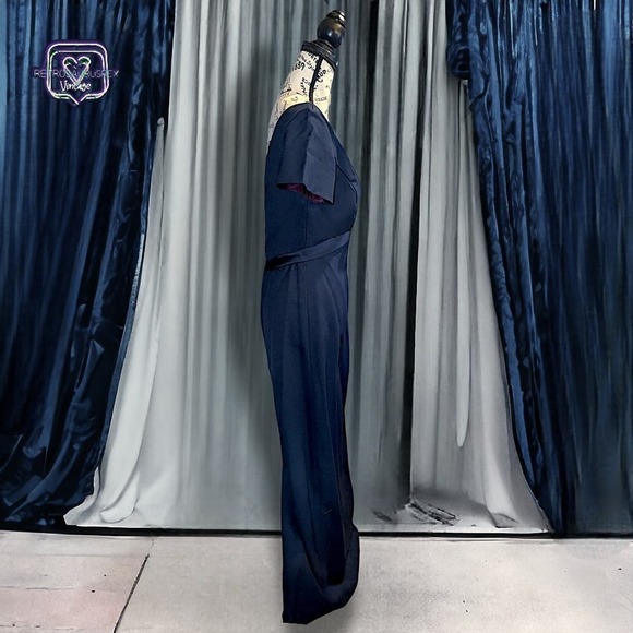 Vintage 90s Old Hollywood Jim Hjelm Formal Navy Blue Maxi Dress, 8 - Picture 7 of 8